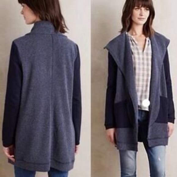 Anthropologie Sweaters - Anthropologie Saturday Sunday Blue Open Wrap Cardigan Boucle Size Medium